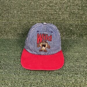 Warner Bros Taz Hat Adult OSFA Blue Red Excellent Vintage 1997 Denim‎ Snapback